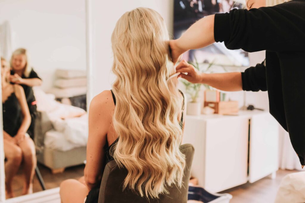 bride having her hair done