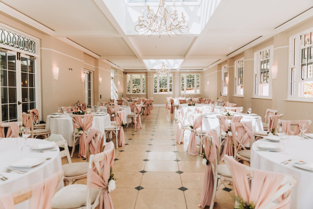 wedding breakfast set up at rockbeare manor
