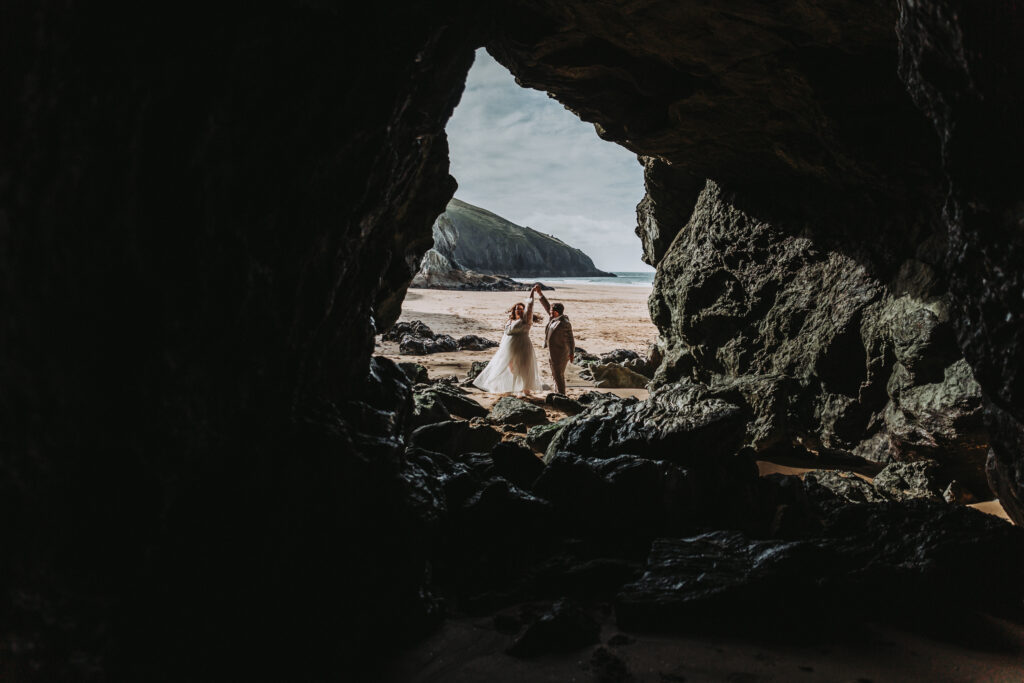 newlyweds in cornish cave