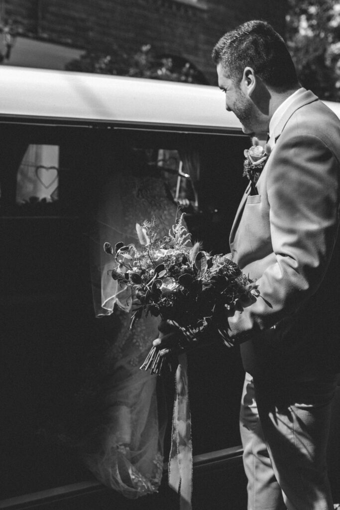 vintage campervan at cornwall wedding