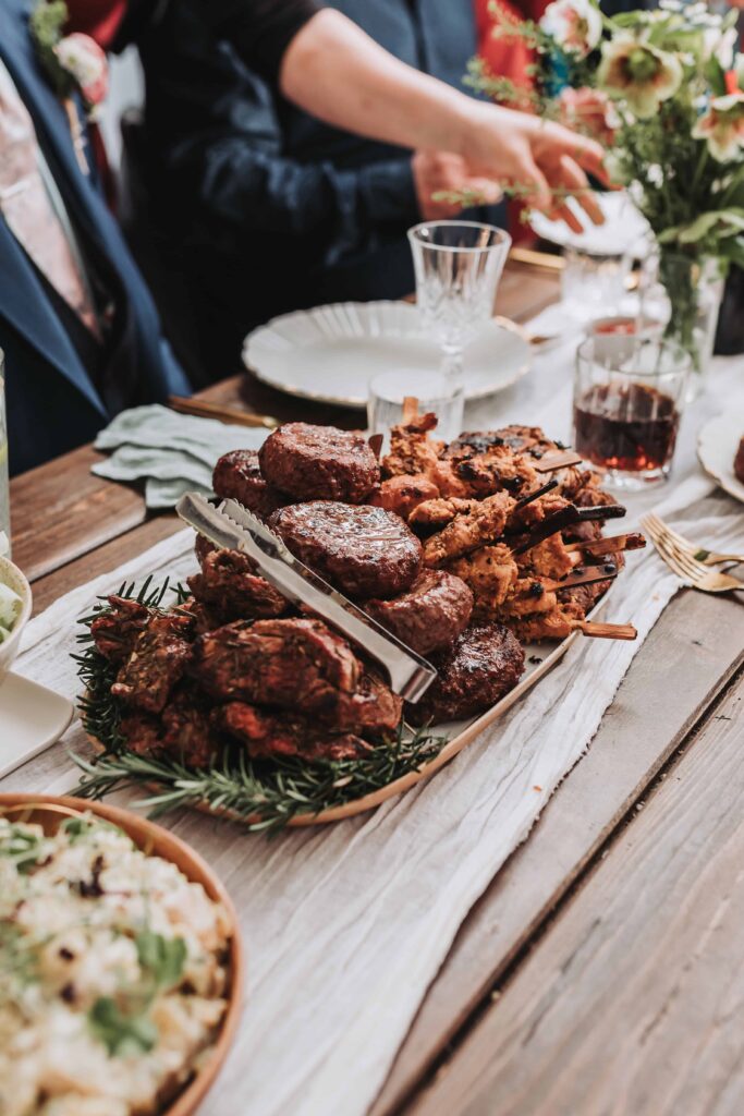 bbq wedding breakfast meal at treseren