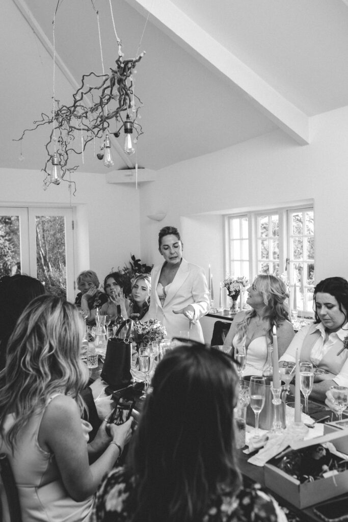 bride doing a speech at cornwall wedding