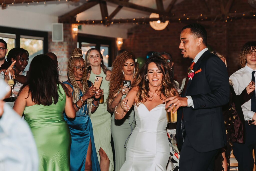 bride and groom dancing at the green cornwall