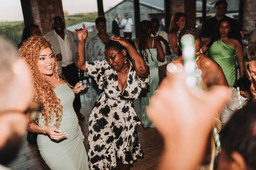 guests dancing at cornwall wedding