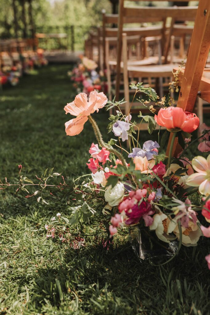 wedding aisle flowers at the green cornwall