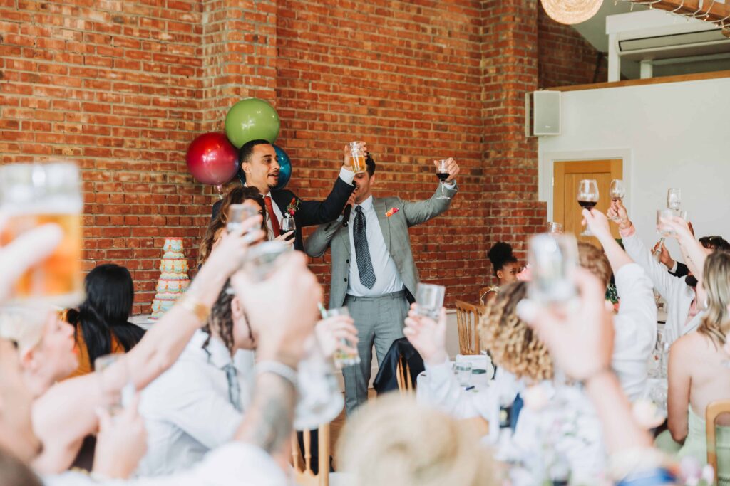 bestman bride and groom toasting speeches at the green cornwall