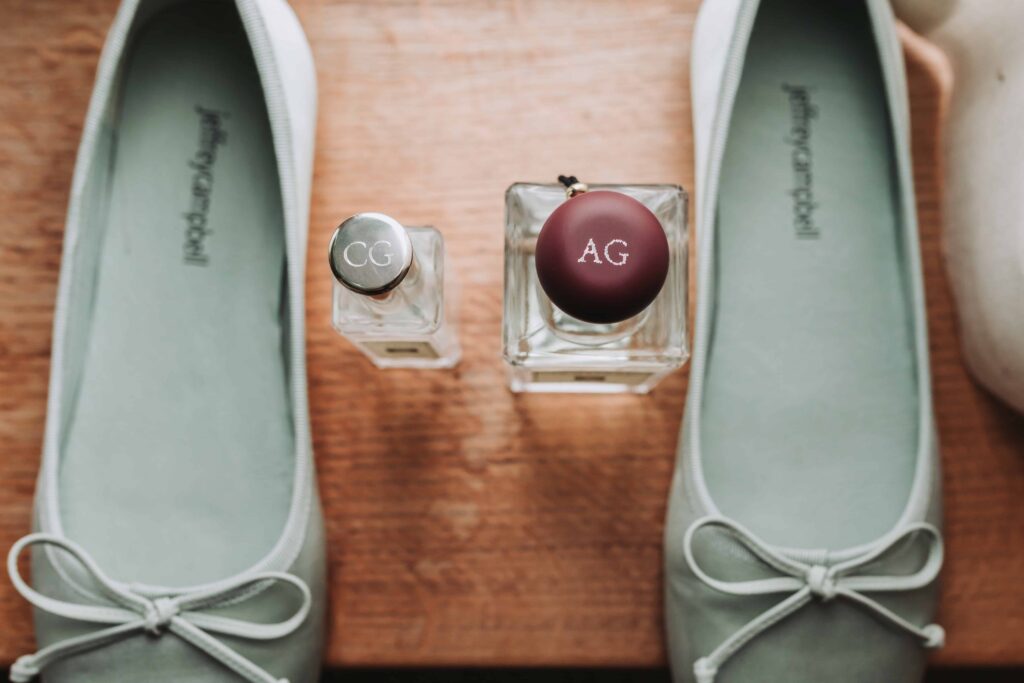 wedding day perfume in between blue pump wedding shoes