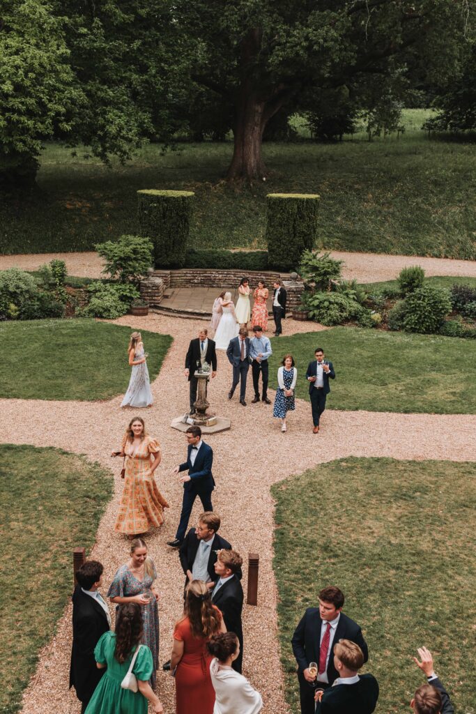 guests mingling at coombe lodge wedding