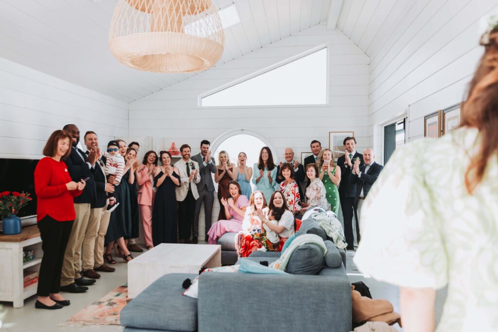 family and friends seeing brides for the first time