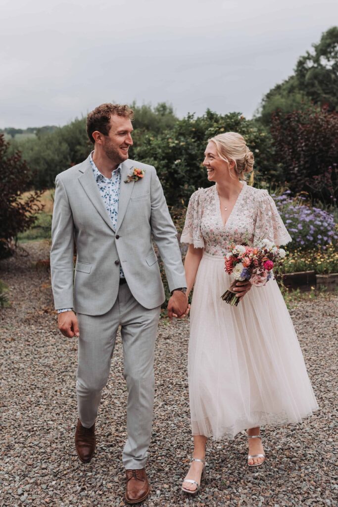 bride and groom smiling at nantwen elopement