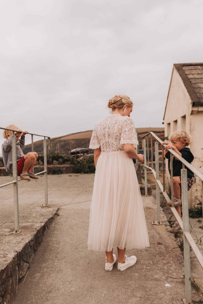 bride with her two sons in pembrokeshire