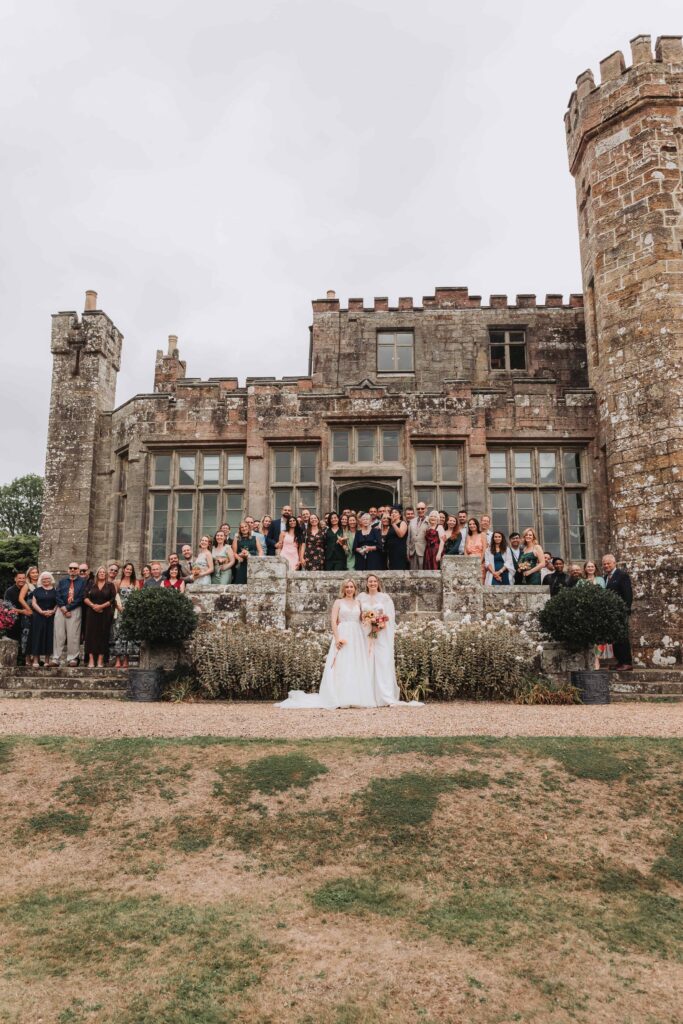 whole group photo at wadhurst castle wedding