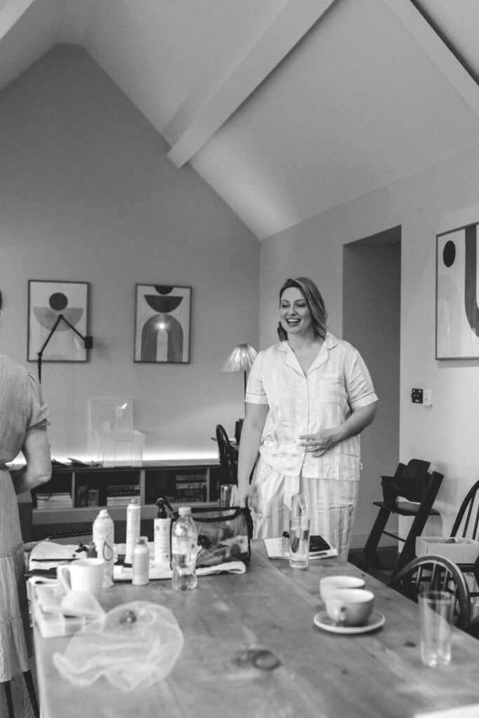 bride getting ready on wedding morning