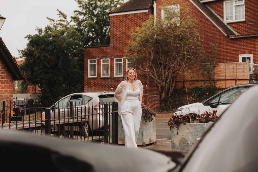 bride seeing batmobile for the first time