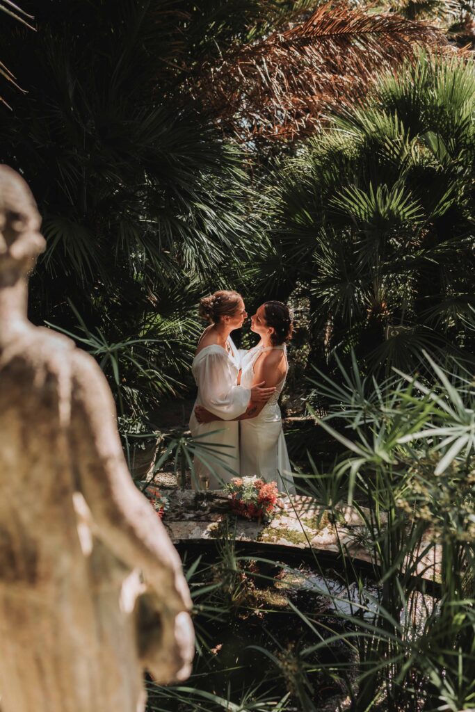 brides holding eachother at cornwall lgbtq+ wedding