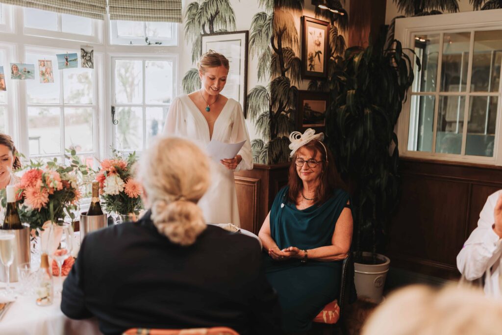 bride giving speech at cornwall lgbtq+ wedding