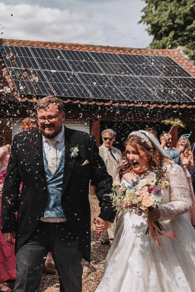 confetti photo of bride and groom