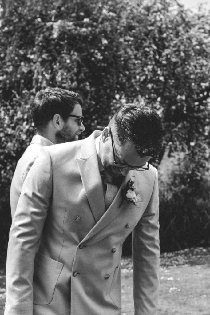 groom seeing bride for the first time and getting emotional