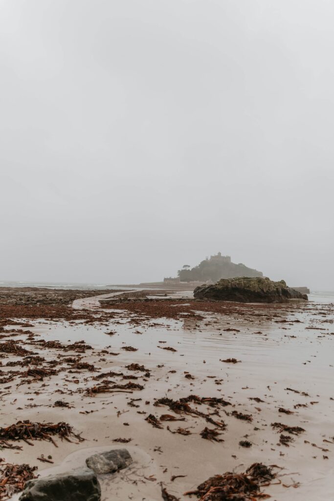 view of st Michaels mount in the fog