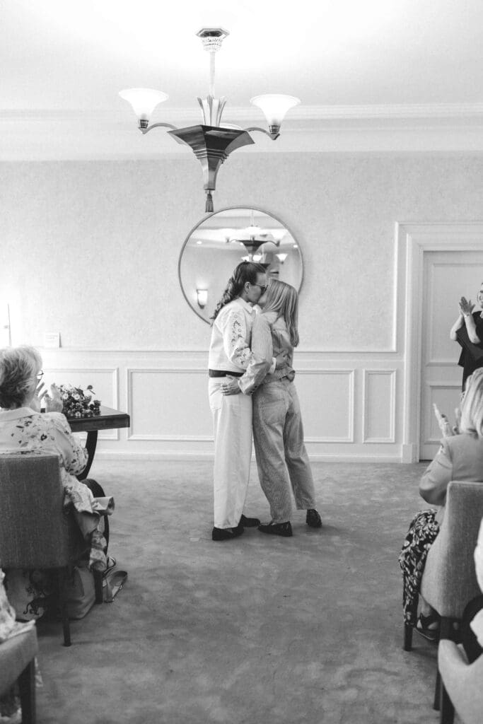 two brides kissing at wandsworth town hall wedding