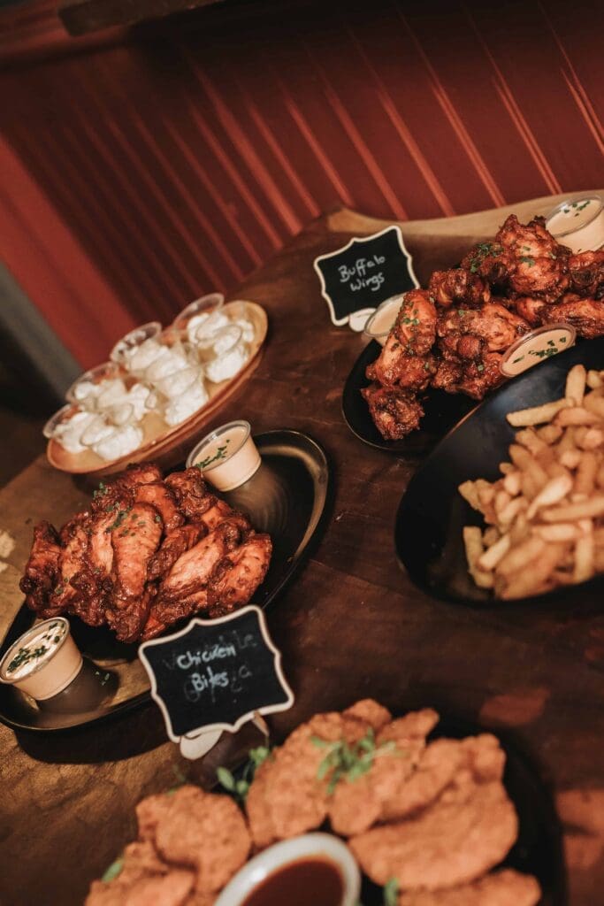 chicken wing food spread at london wedding