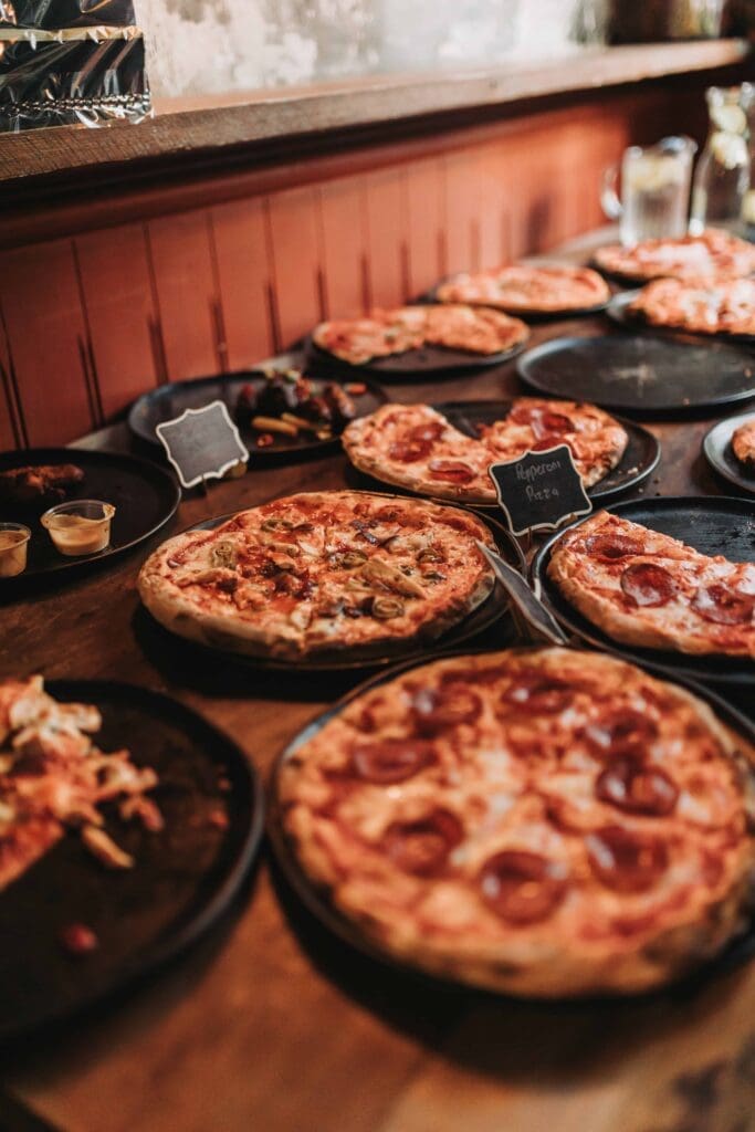 pizza table at london wedding