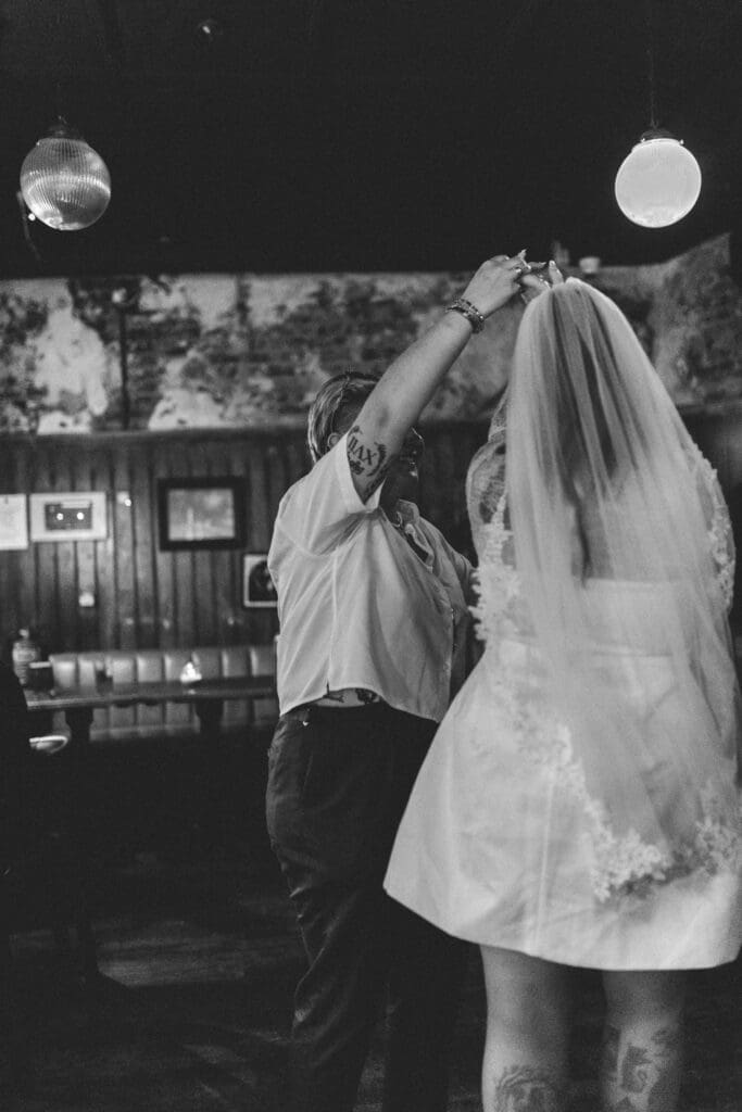 two bride dancing first dance