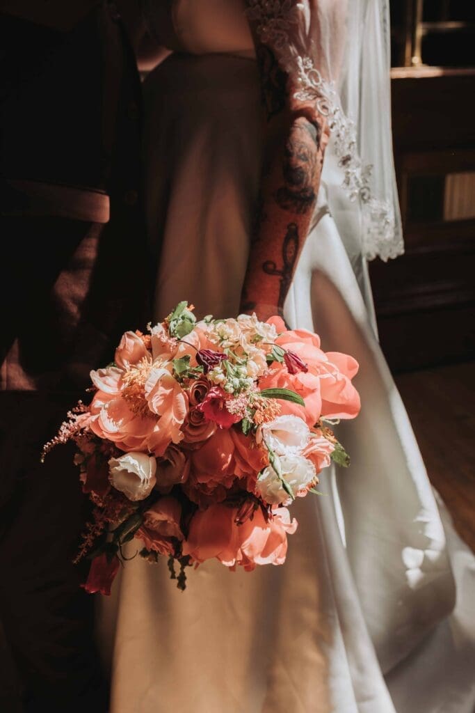 bridal bouquet being held by bride
