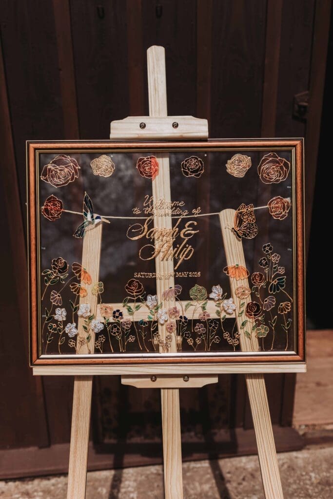 wedding sign at at woodland wedding