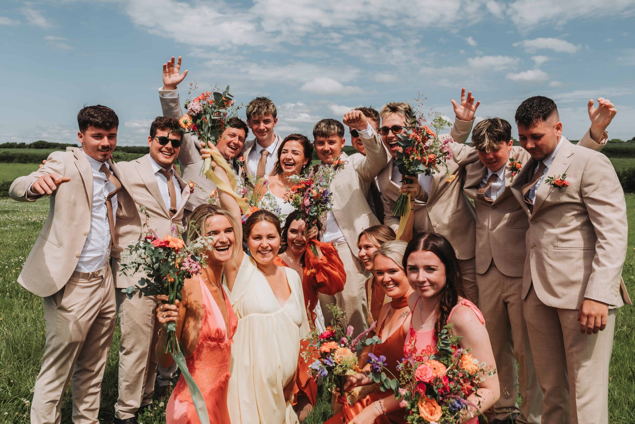 bridesmaid and groomsman group photo