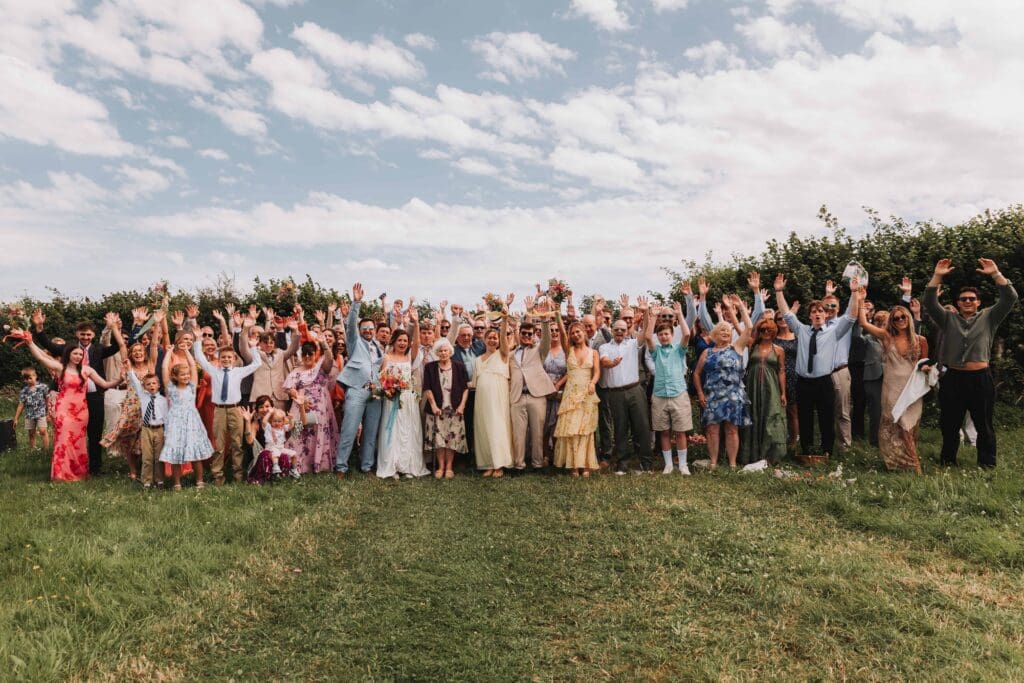 wedding group photo at festival wedding
